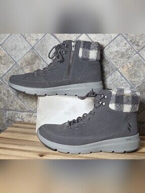 Skechers Women’s Charcoal Gray Suede Plaid Cuff Boot Glacial Ultra Timber 9.5 M